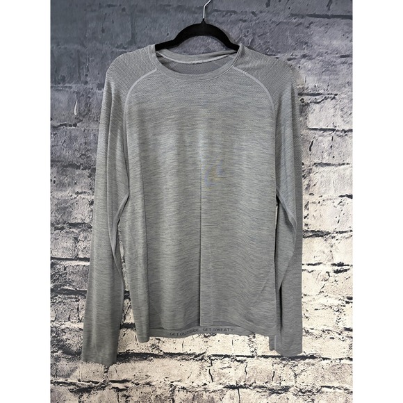 Lululemon Long Sleeve Shirt Mens Medium Gray Raglan Breathable Running Training - Picture 1 of 8